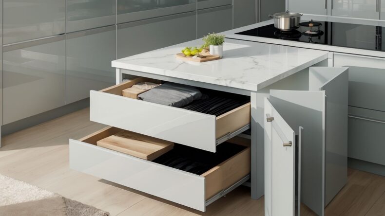 Кухни с выдвижными ящиками – удобное хранение