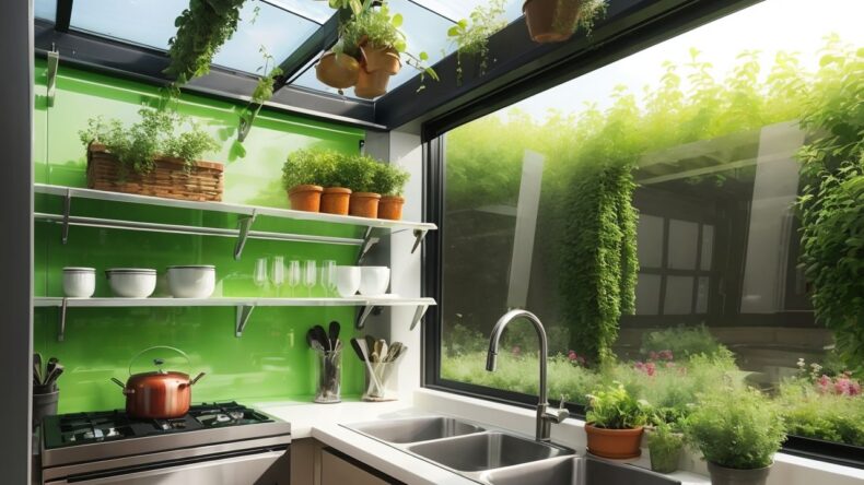 Кухонные гарнитуры с интегрированными мини-теплицами для свежей зелени